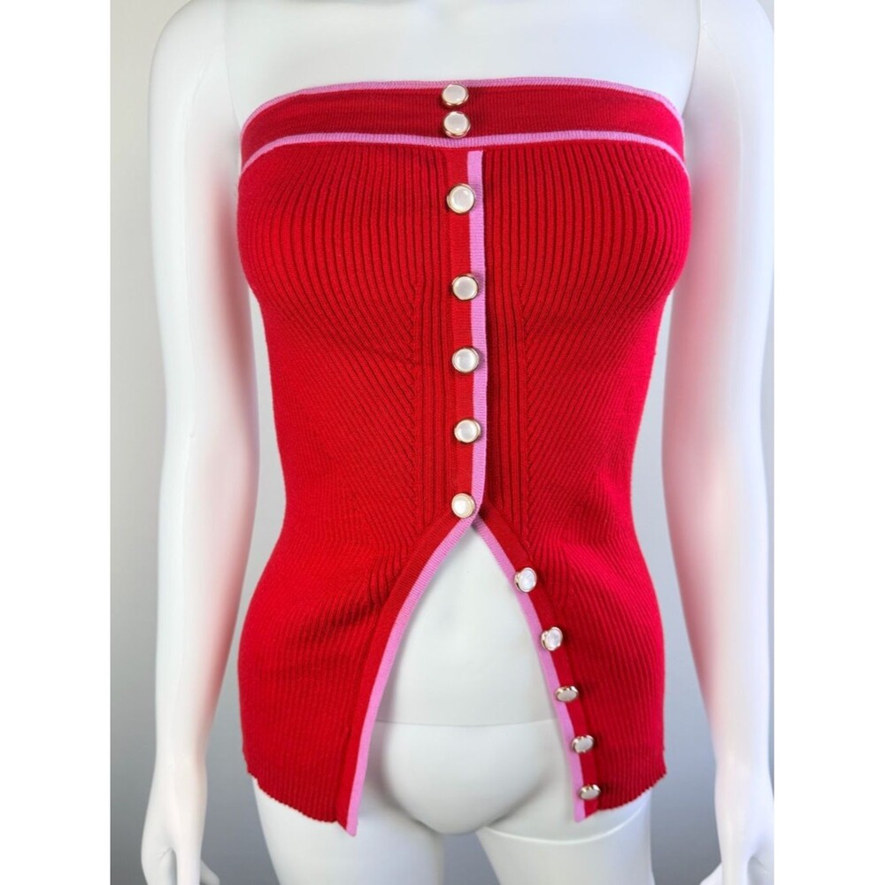 Rich & Famous Y2K Strapless Tube Top Medium Red Pink Contrast Trim